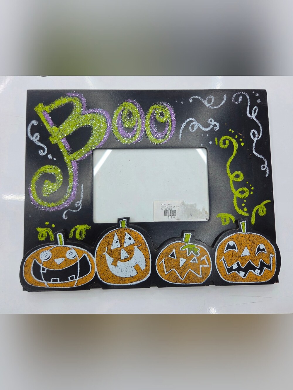 Halloween Picture Frame 4x6 Chalkboard Style "BOO" Jack-O-Lantern Pumpkin Glitte